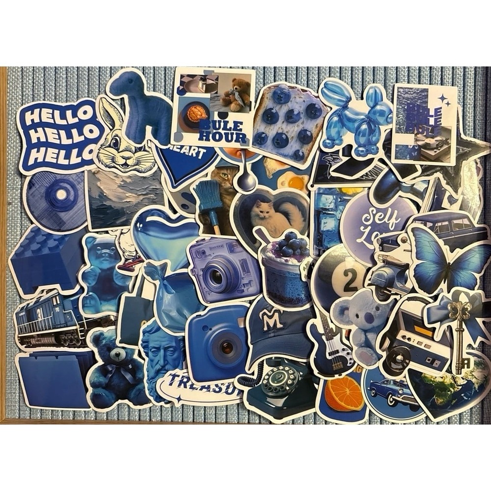 NEW 50pc Full Color Vinyl Blue Theme Stickers